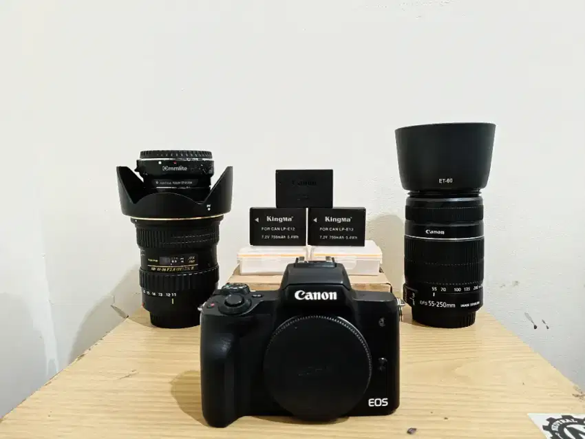 Kamera Mirrorless Canon Eos m50 Set Lensa Wide & Tele Siap Pakai