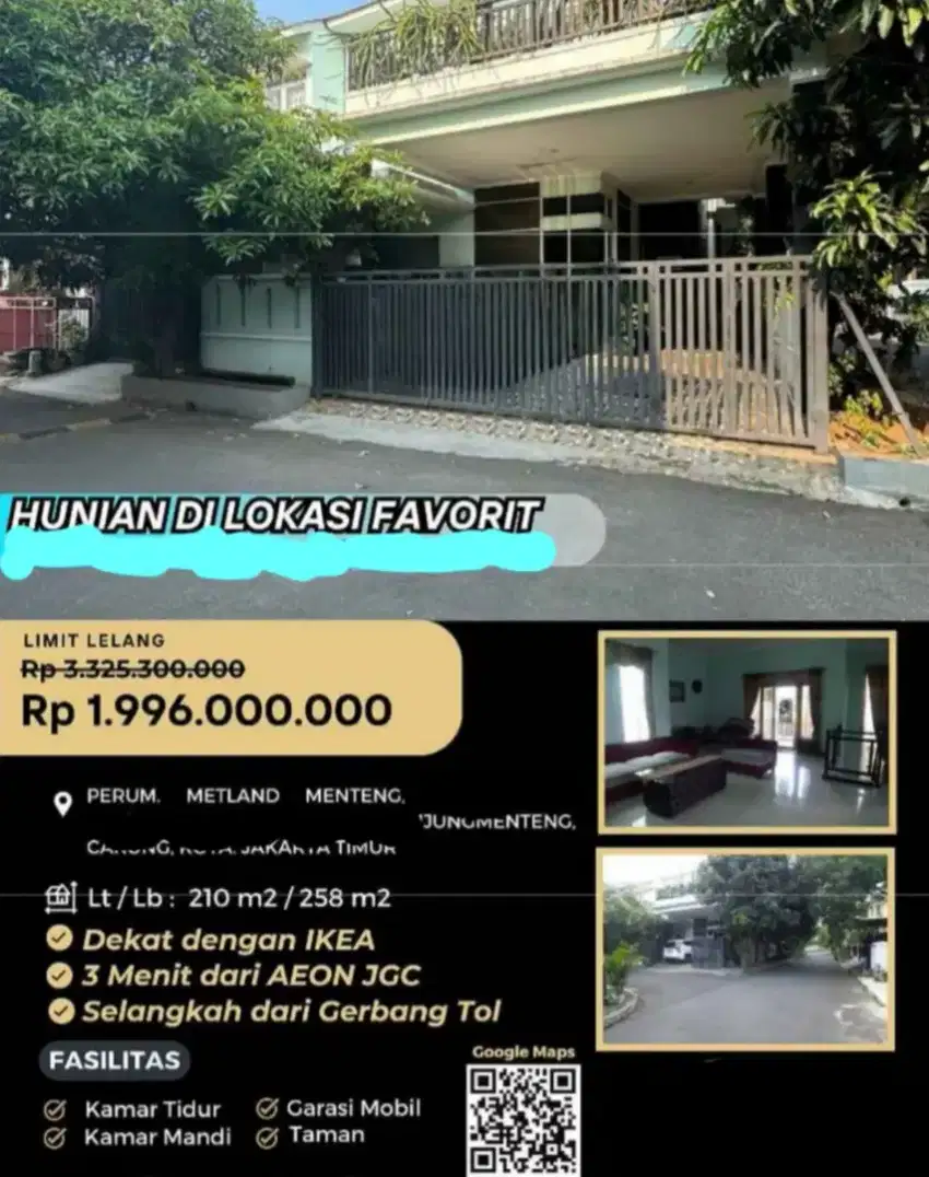 Dijual Rumah Metland Menteng Cakung