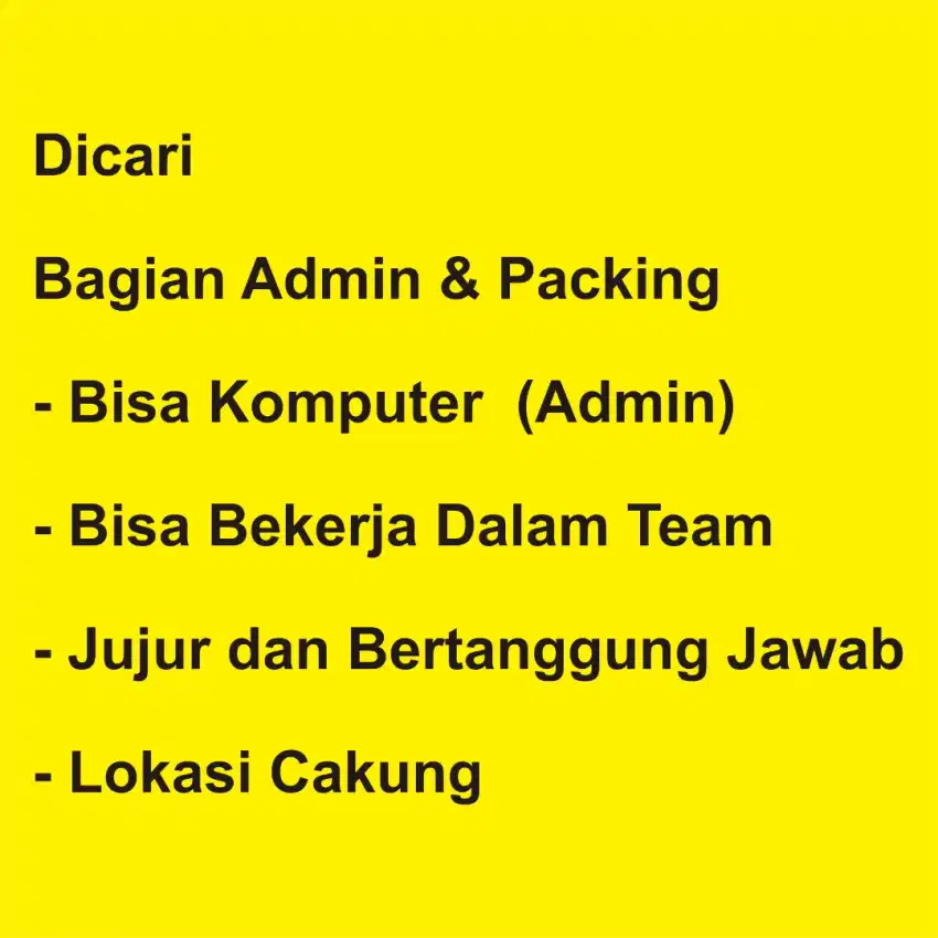 Lowongan admin dan packing