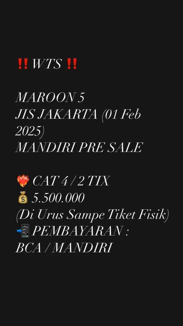 TIKET MAROON 5 (01 Feb 2025)