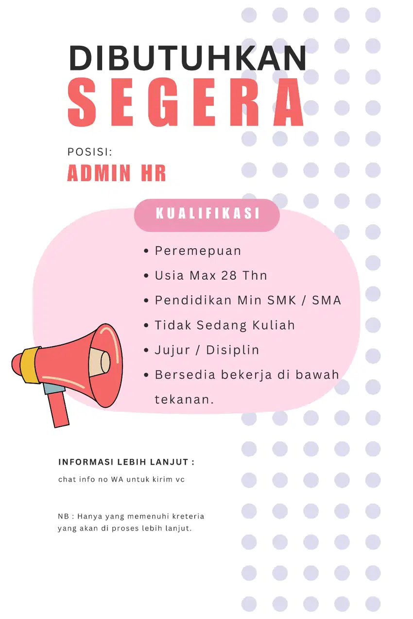 Dibutuhkan Segera Admin Hr