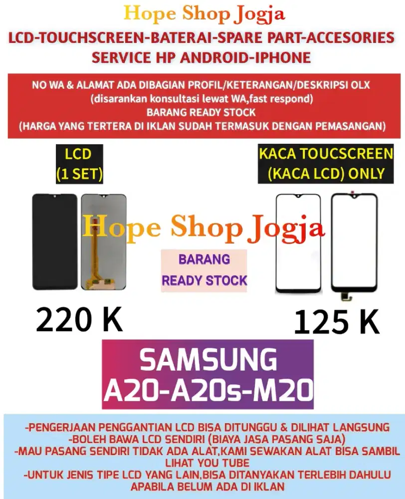 Service HP-Baterai-Touchscreen-LCD Samsung A20-A20s-M20