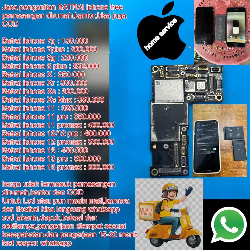 Batrai Iphone 7,8,X,Xs,XsMax,11,12 Home Service