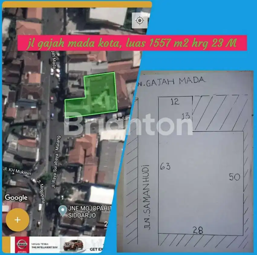 Dijual Rumah / Tanah di Raya Gajahmada Sidoarjo Lokasi Strategis