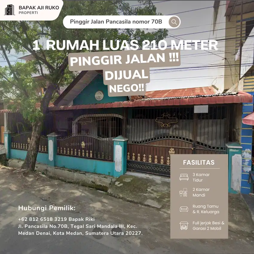 NEGO SAMPAI DEAL Rumah Pinggir jalan Pancasila 14x15 meter 3 K.Tidur