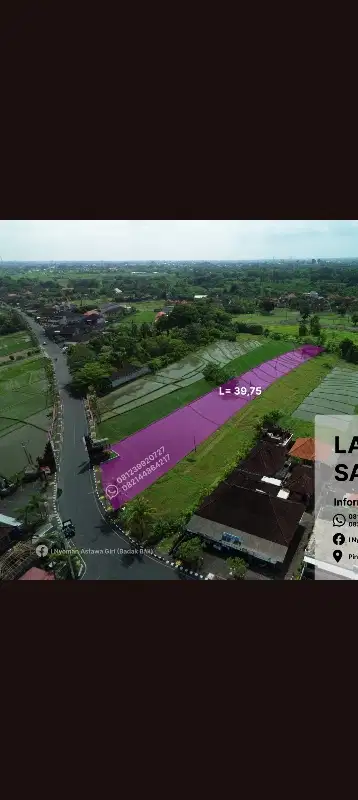 jual tanah pinggir jln utama tanah lot 39,75 are  harga 1,1m