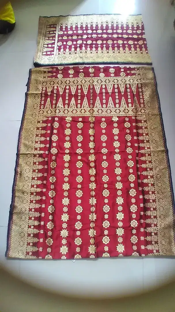 Kain songket asli palembang merah emas