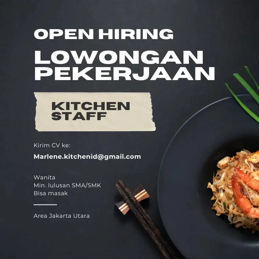 Lowongan kerja STAFF KITCHEN Juru Masak