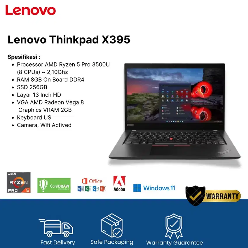 Laptop Gaming Murah Lenovo Thinkpad X395 Ryzen 5 Pro Ram 8-256Gb R-RTV