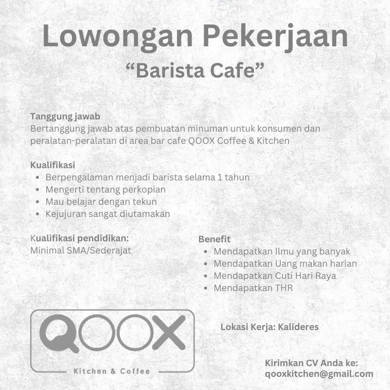 LOWONGAN PEKERJAAN BARISTA CAFE