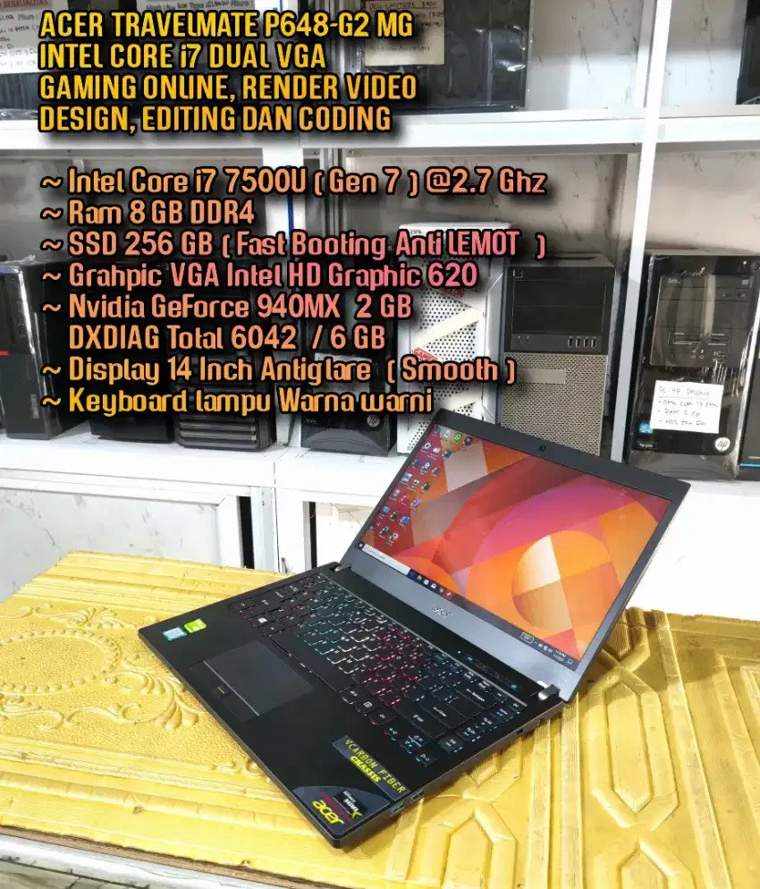 Laptop Gaming Design Acer Intel Core i7 7500U nvidia Geforce