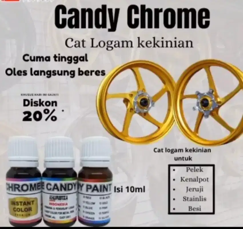 Cat Logam permanen Instan Candy, cat crome instan Candy.