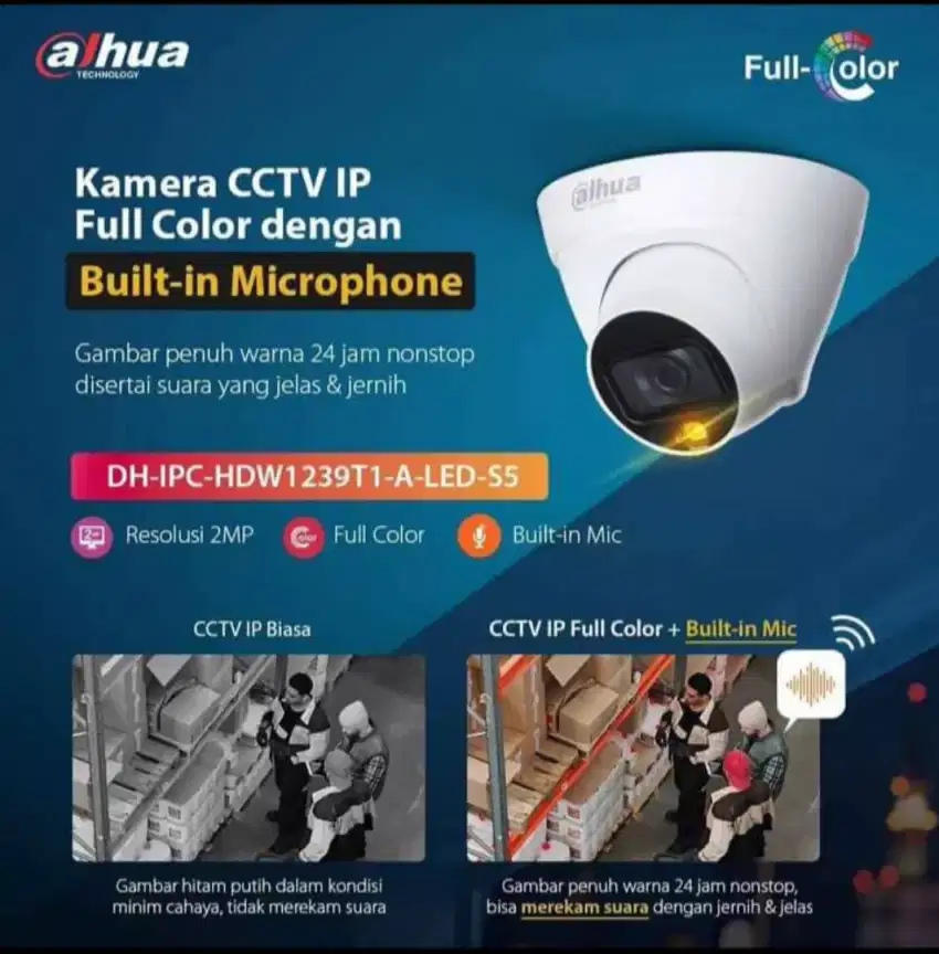 ipcam cctv dahua full color audio 2mp