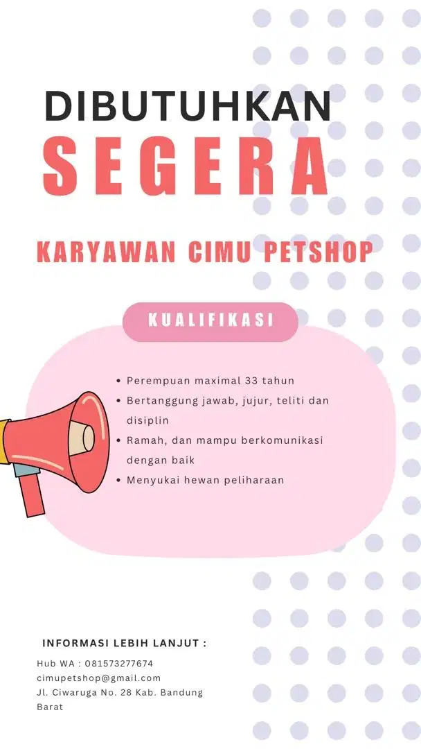 Lowongan Kerja Cimu Petshop