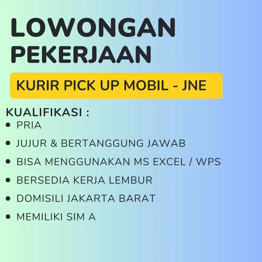 Lowongan Kerja Kurir pick up mobil