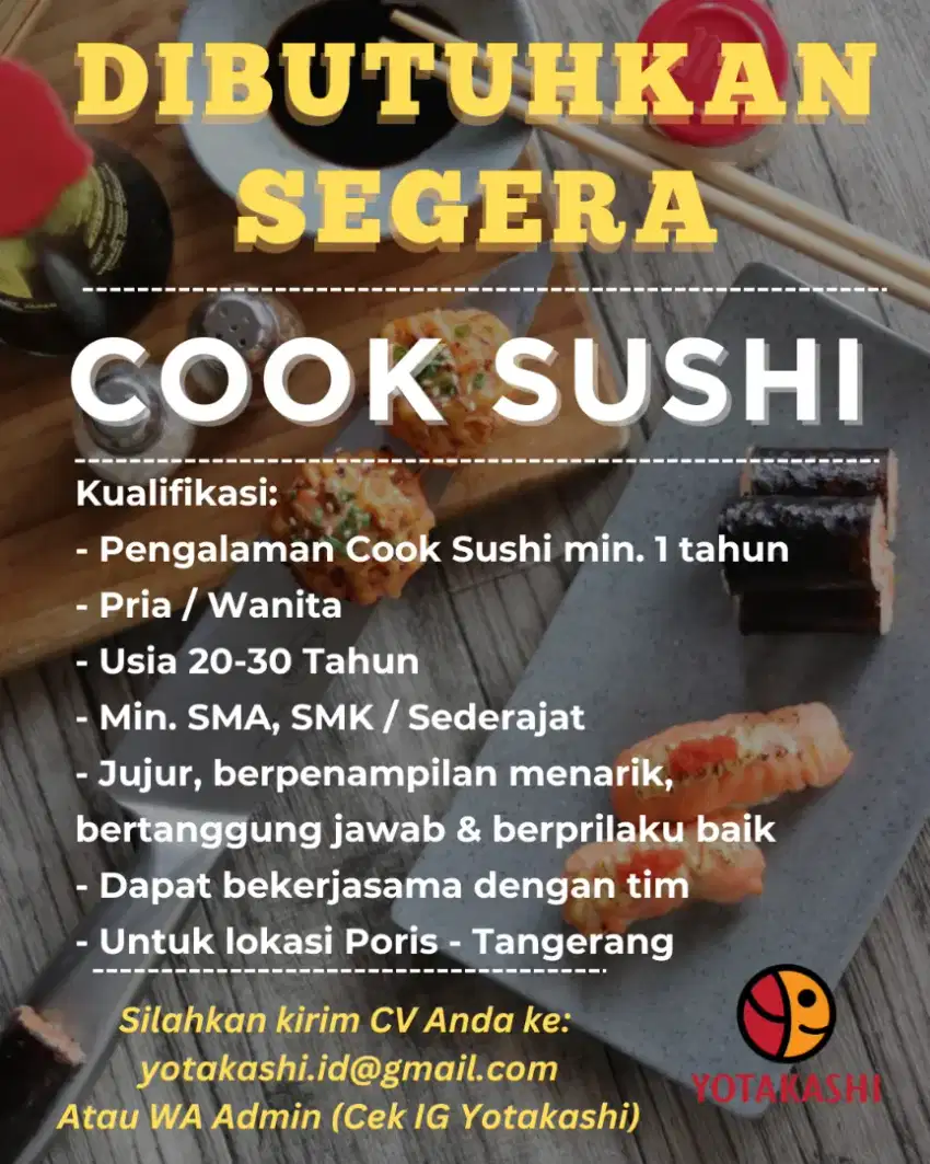 Dibutuhkan Cook Sushi