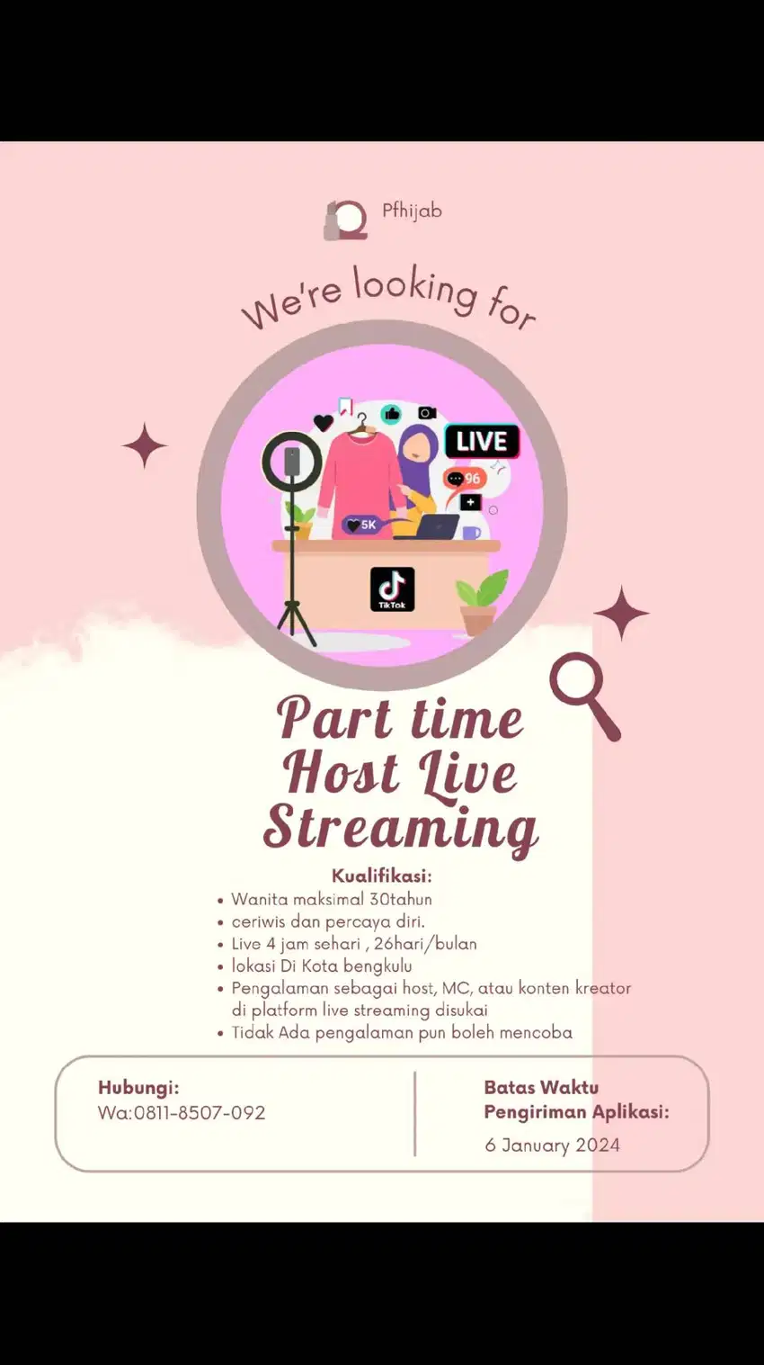 Freelance host live streaming bengkulu produk hijab