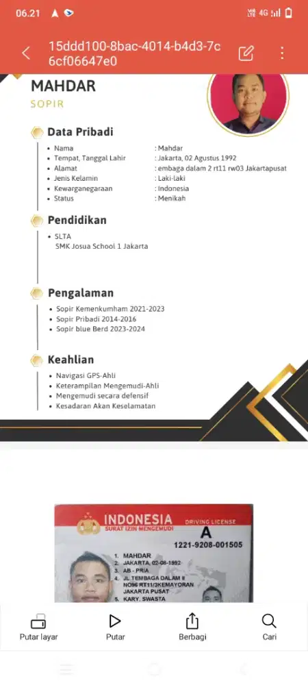 Mencari pekerjaan driver pribadi maupun kantor.