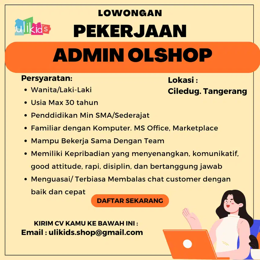 LOKER ADMIN OLSHOP CILEDUG, TANGERANG