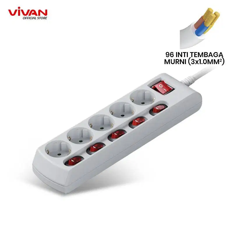 Colokan Listrik 5 Slot Saklar Stop Kontak 1,6M | Vivan