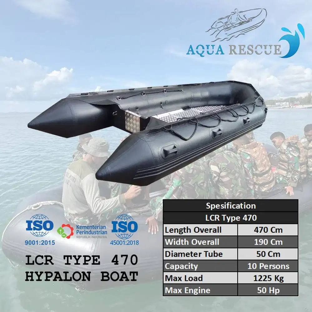 Perahu Karet Hypallon 470 Rescue Standar SAR Militer Capacity 10 Orang