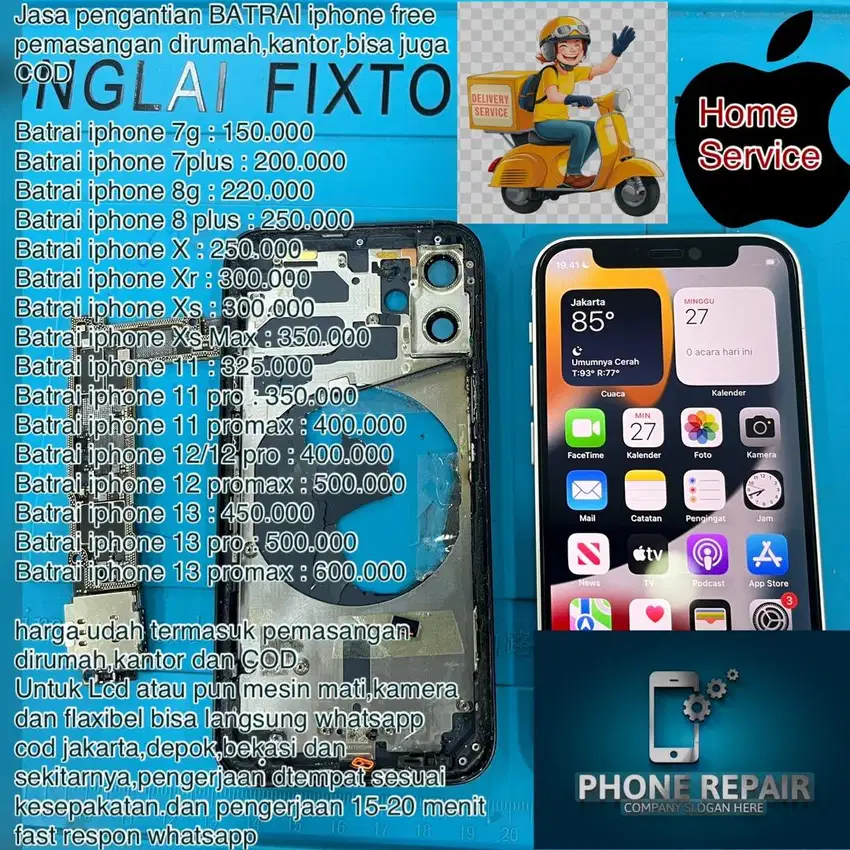 Batrai Iphone 7/8/X/11/12 Home Service