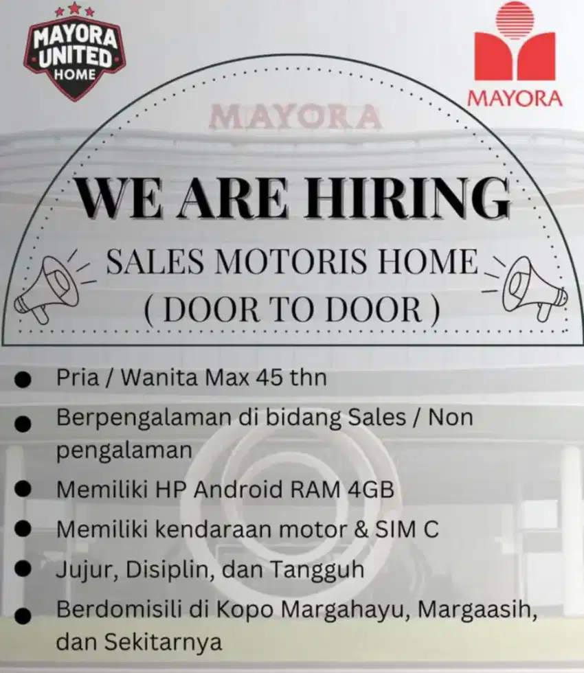 Dicari sales door to door mayora