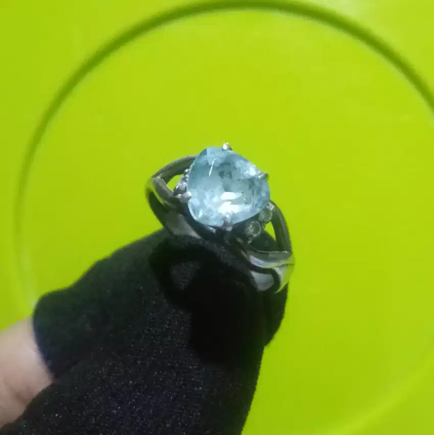 Natural Blue Topaz Ring Perak 925 Size 6 Mewah