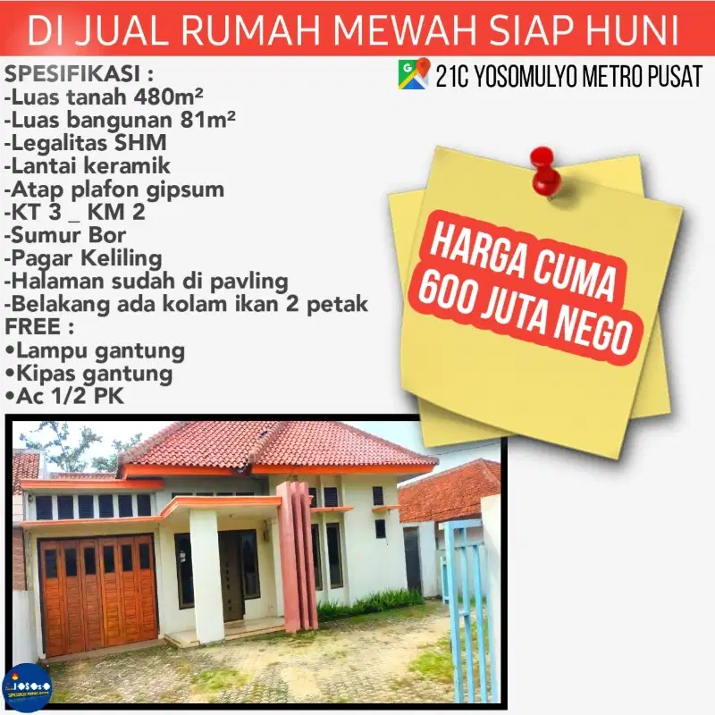 Di jual BU rumah di 21c Yosomulyo Metro Pusat