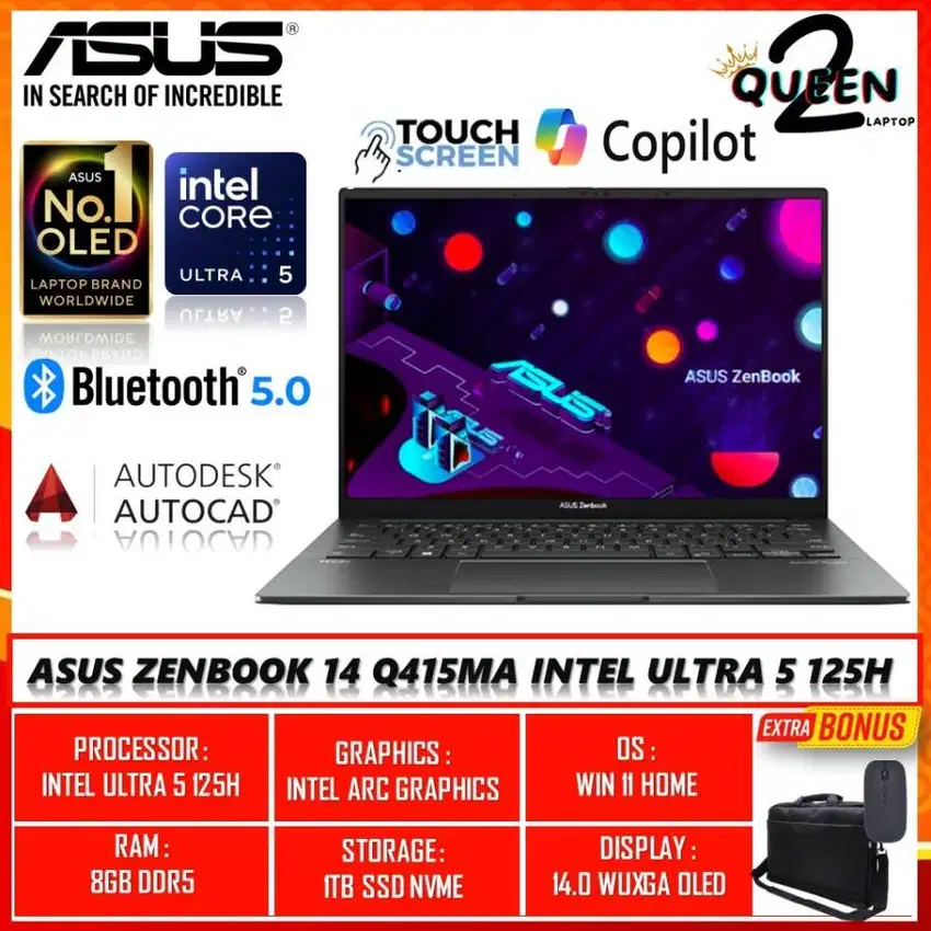 ASUS ZENBOOK 14 Q415MA INTEL ULTRA 5 125H 8GB DDR5 512GB 14inci OLED