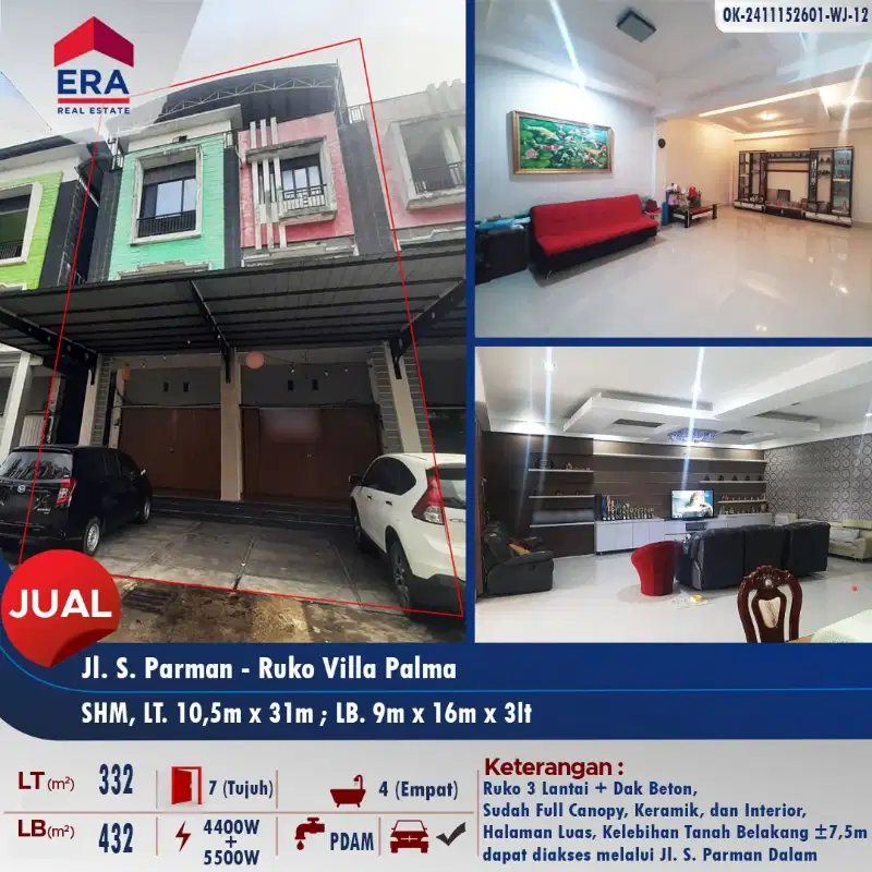 Dijual cepat ruko Jl. S.Parman - Ruko Villa Palma