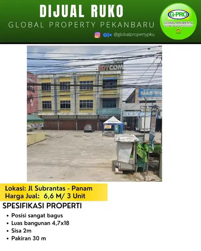 Dijual Ruko 3 Unit Untuk Usaha daerah Panam, cocok untuk kantor