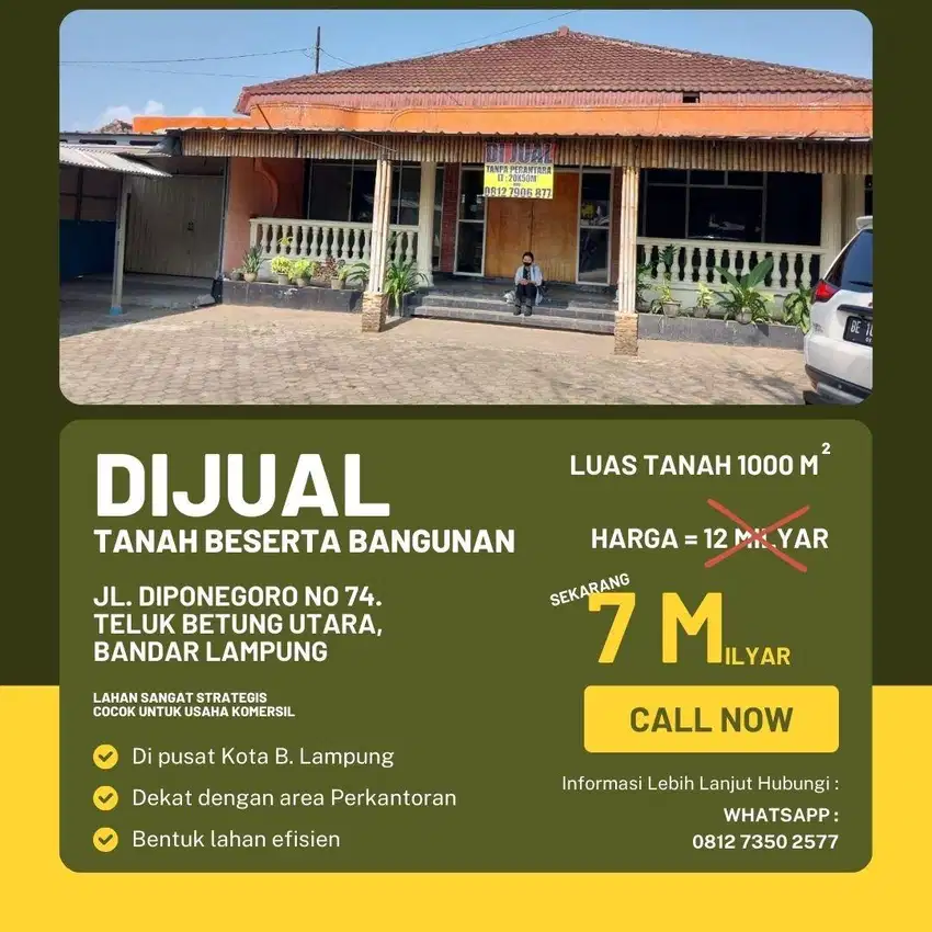 DIJUAL TANAH DI JALAN DIPONEGORO LAMPUNG