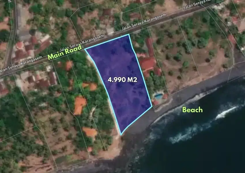 Beachfront land of 4990 sqm for sale in Seraya, Karangasem