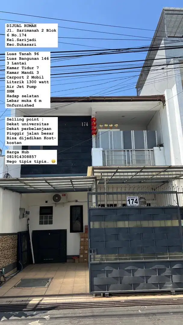 DIJUAL RUMAH JALAN SARIMANAH 2 BLOK 6 No 174