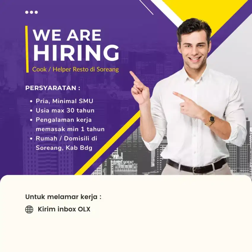 Cari Cook / Helper Resto di Soreang