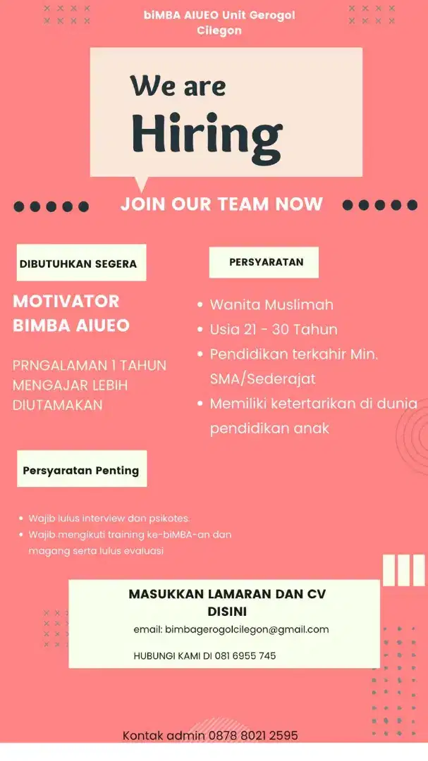 DIBUTUHKAN SEGERA SEORANG MOTIVATOR/GURU biMBA-AIUEO