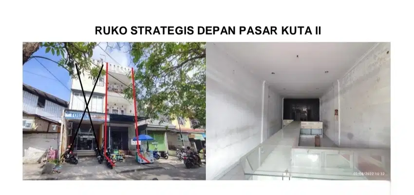 Ruko 4LT Lokasi Strategis Di Depan Pasar Kuta II Siap Untuk Usaha