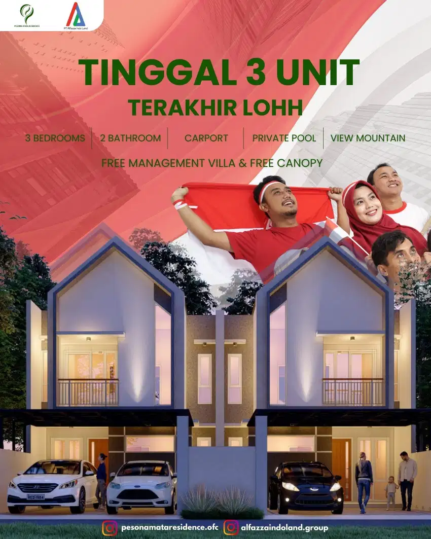 Rumah Villa Pojok View Taman dan Pegunungan