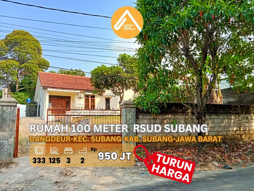 Jual Rumah Dekat RSUD Subang Turun Harga Tanah Luas