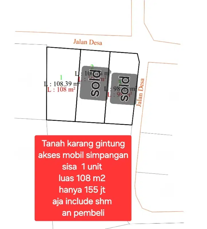 Tanah murah siap bangun purwokerto utara akses mobil simpangan