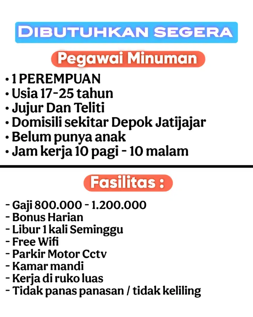 Info loker Lowongan jaga minuman di ruko