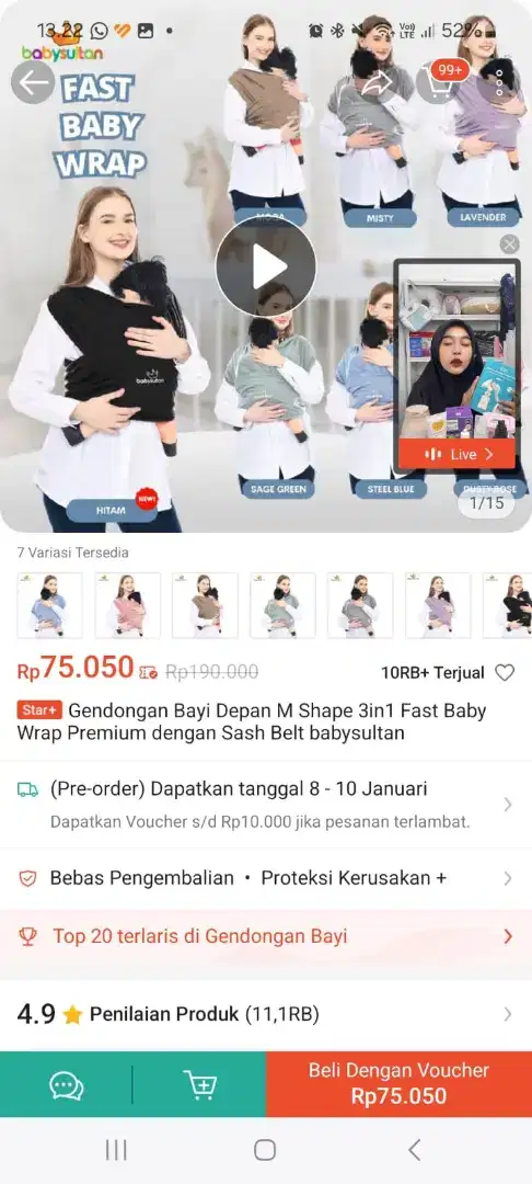 Gendongan baby warp instan baby sultan