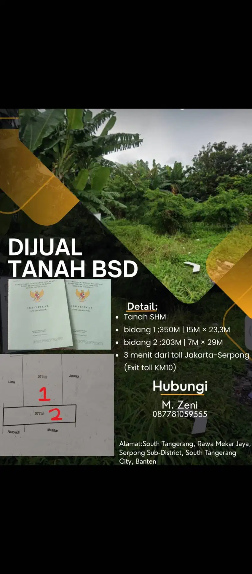 Dijual tanah dekat pintu tol BSD