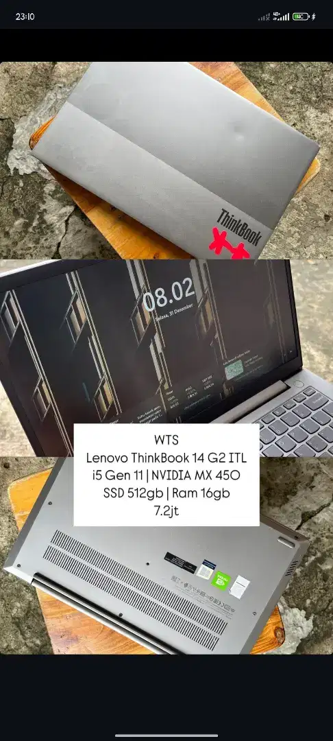 Laptop Thinkbook 14 G2 ITL i5 Gen 11 NVIDIA MX 450 SSD 512gb Ram1 16gb