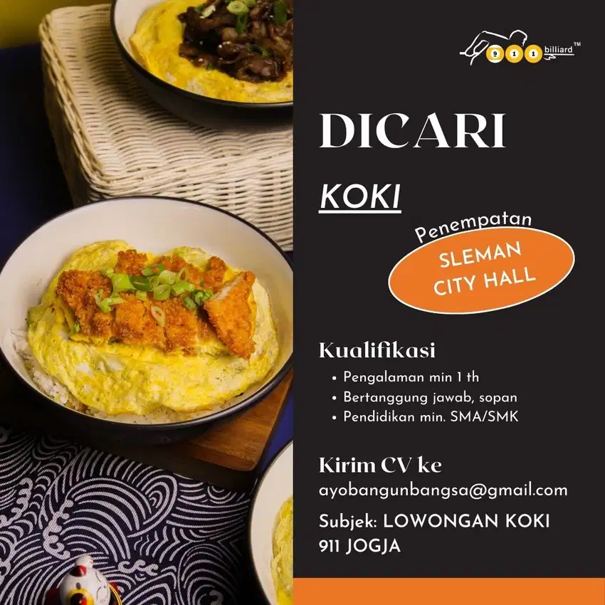 Lowongan Koki/Cook Jogja Sleman