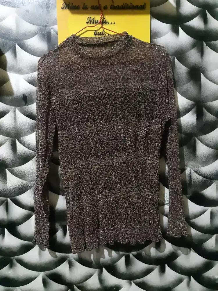 Baju pesta lengan panjang leopard glitter preloved tjap karoeng