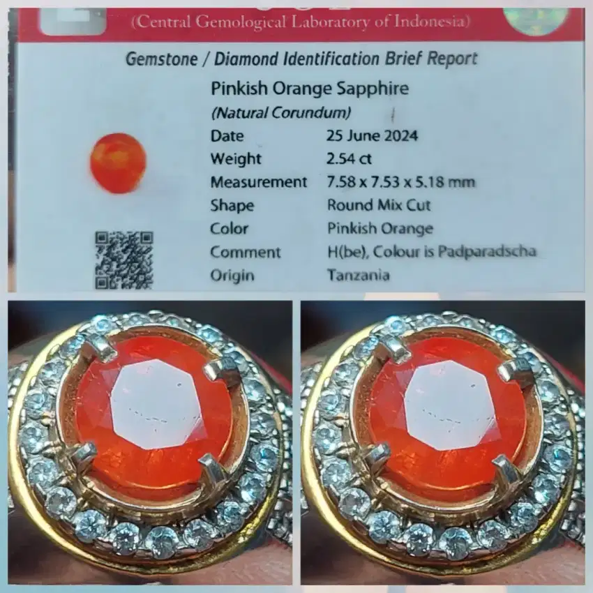 Orange sapphire tanzania 2.5 ct