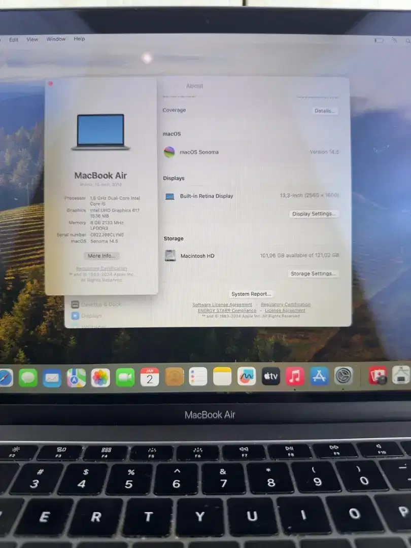 Macbook Air 2019 Ram 8 Ssd 128 layar 13 inch lengkap full set