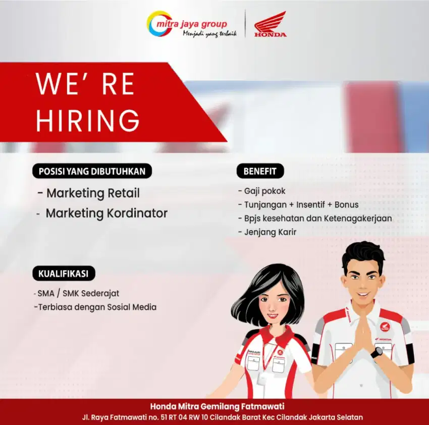 Loker lowongan kerja marketing Honda